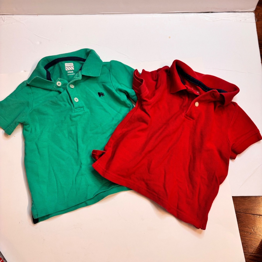 Old Navy Kids Toddler Polo Shirts Bundle Green‎ Red Lion Logo Size 2T 3T Uniform